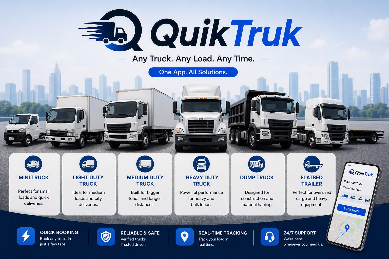 QuikTruk fleet showing a range of trucks available on the platform